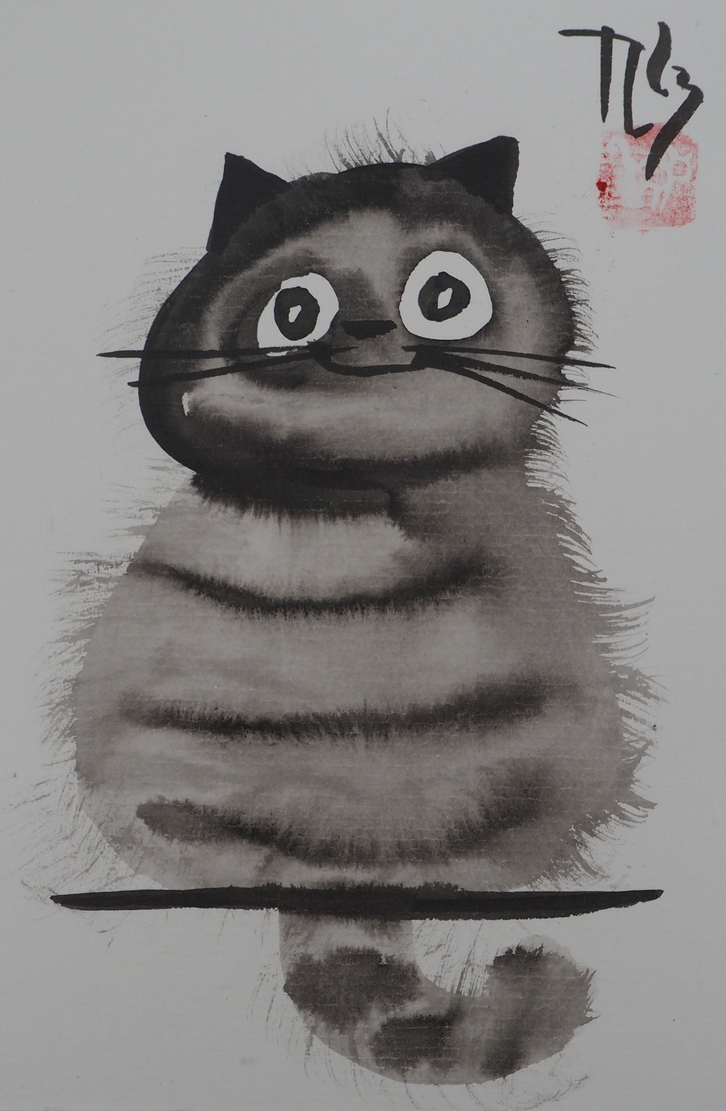 Laszlo TIBAY : Chaton touffu - Dessin original signé