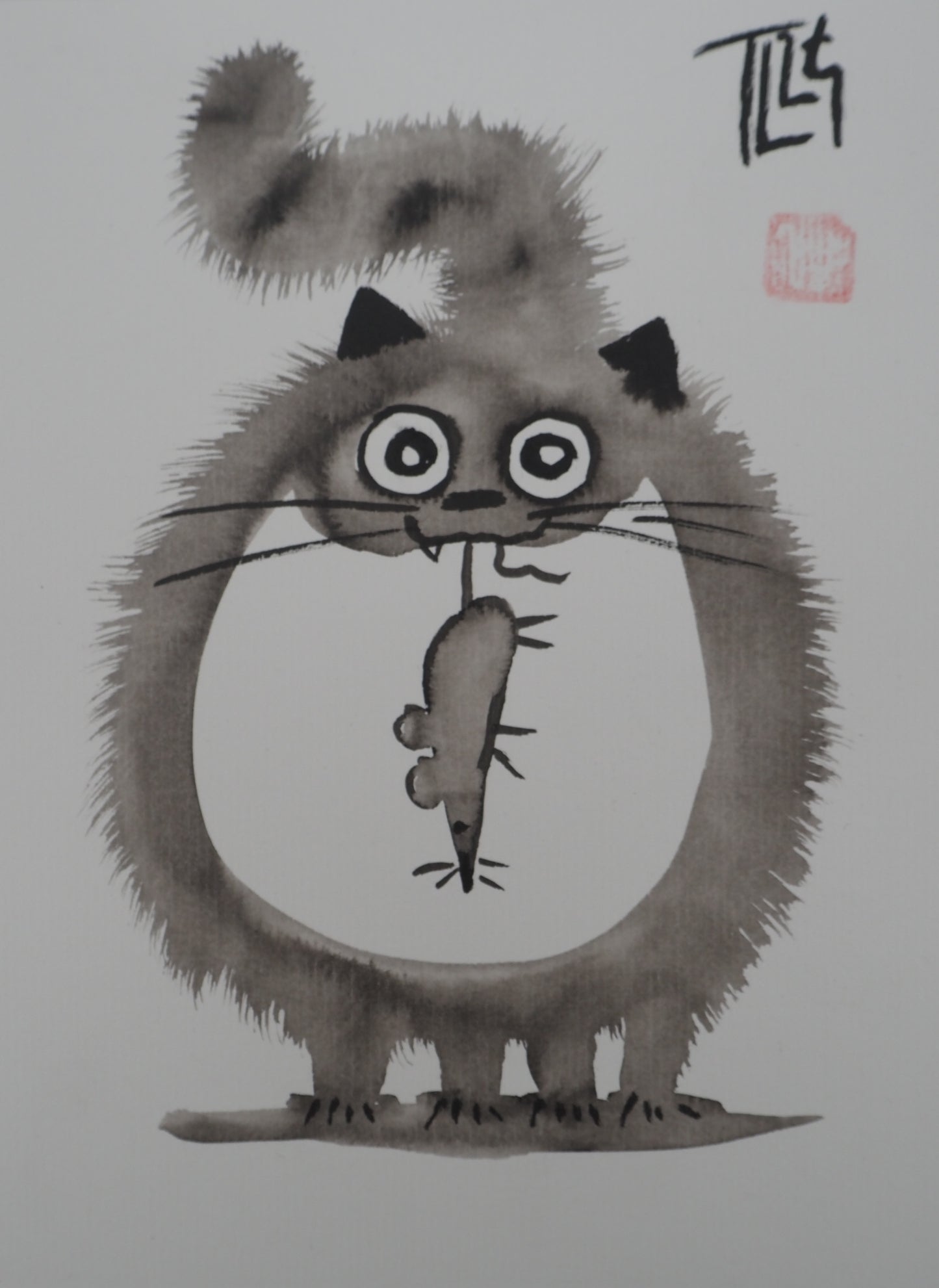 Laszlo TIBAY : La victoire du Chat - Dessin original signé