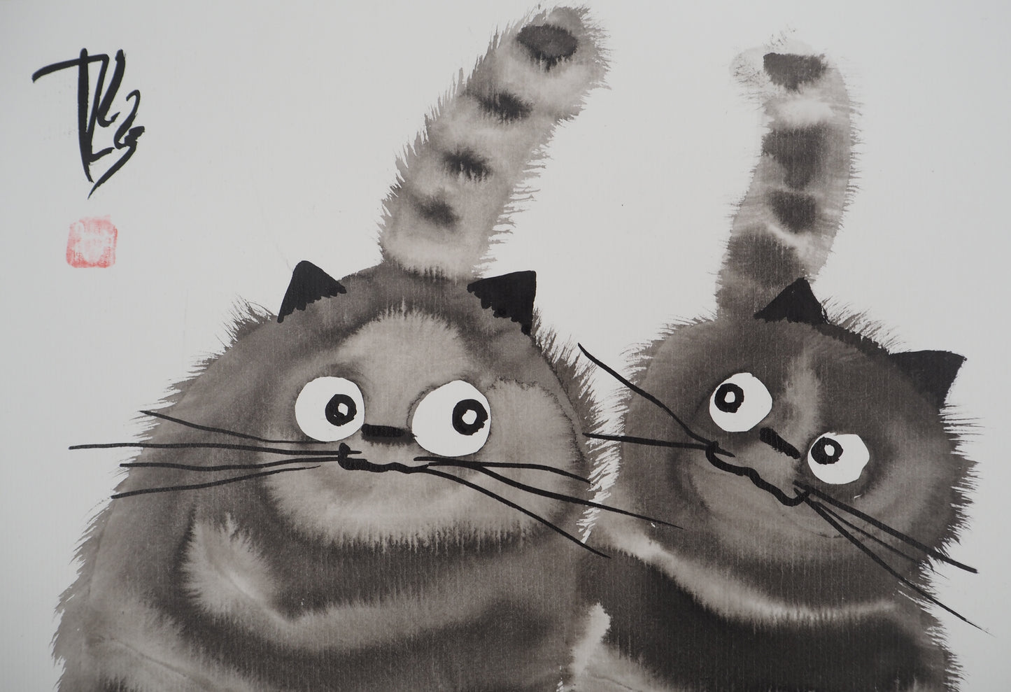 Laszlo TIBAY : Couple de chats - Dessin original signé
