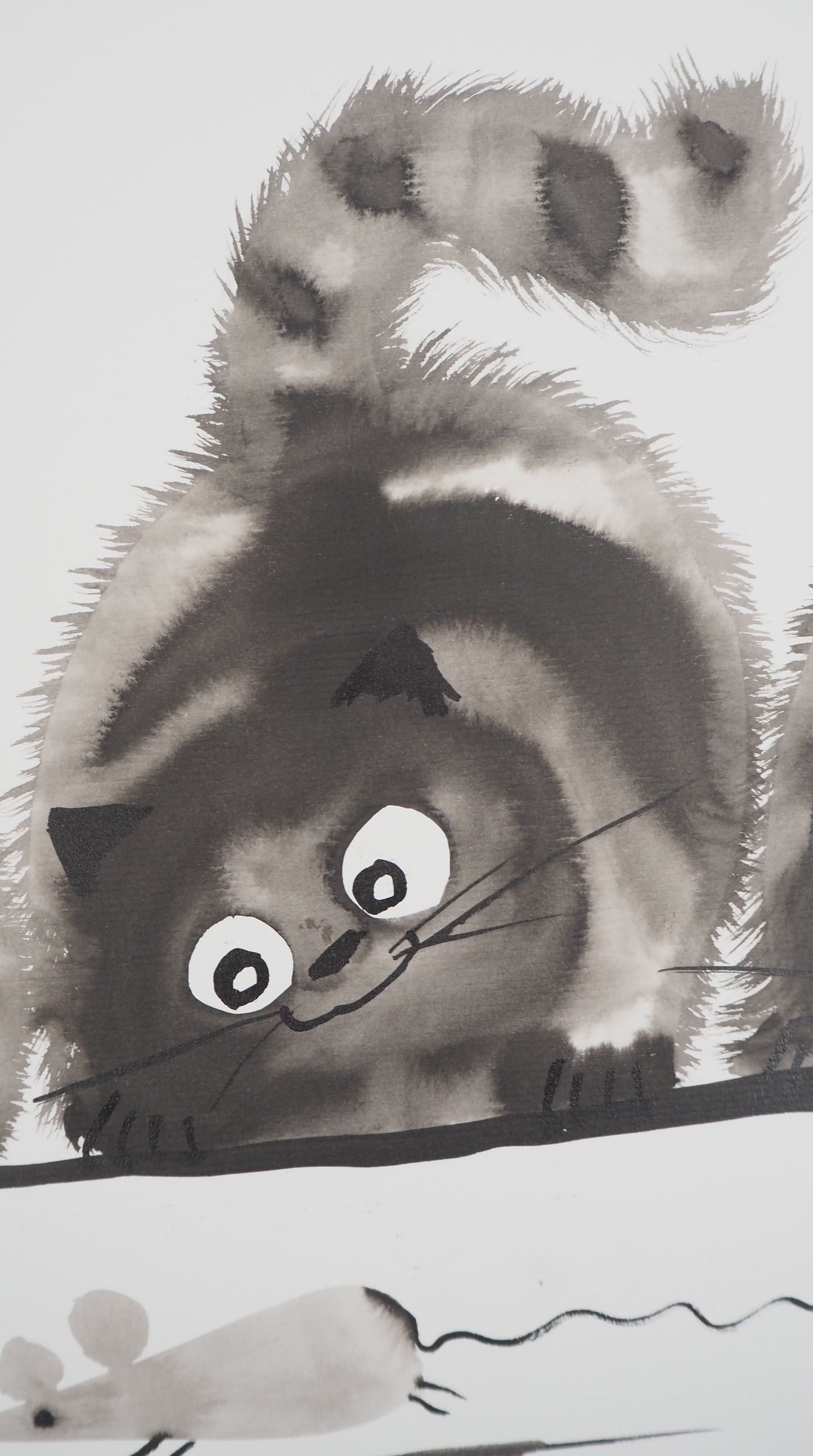 Laszlo TIBAY : Famille de chats en chasse - Dessin original signé