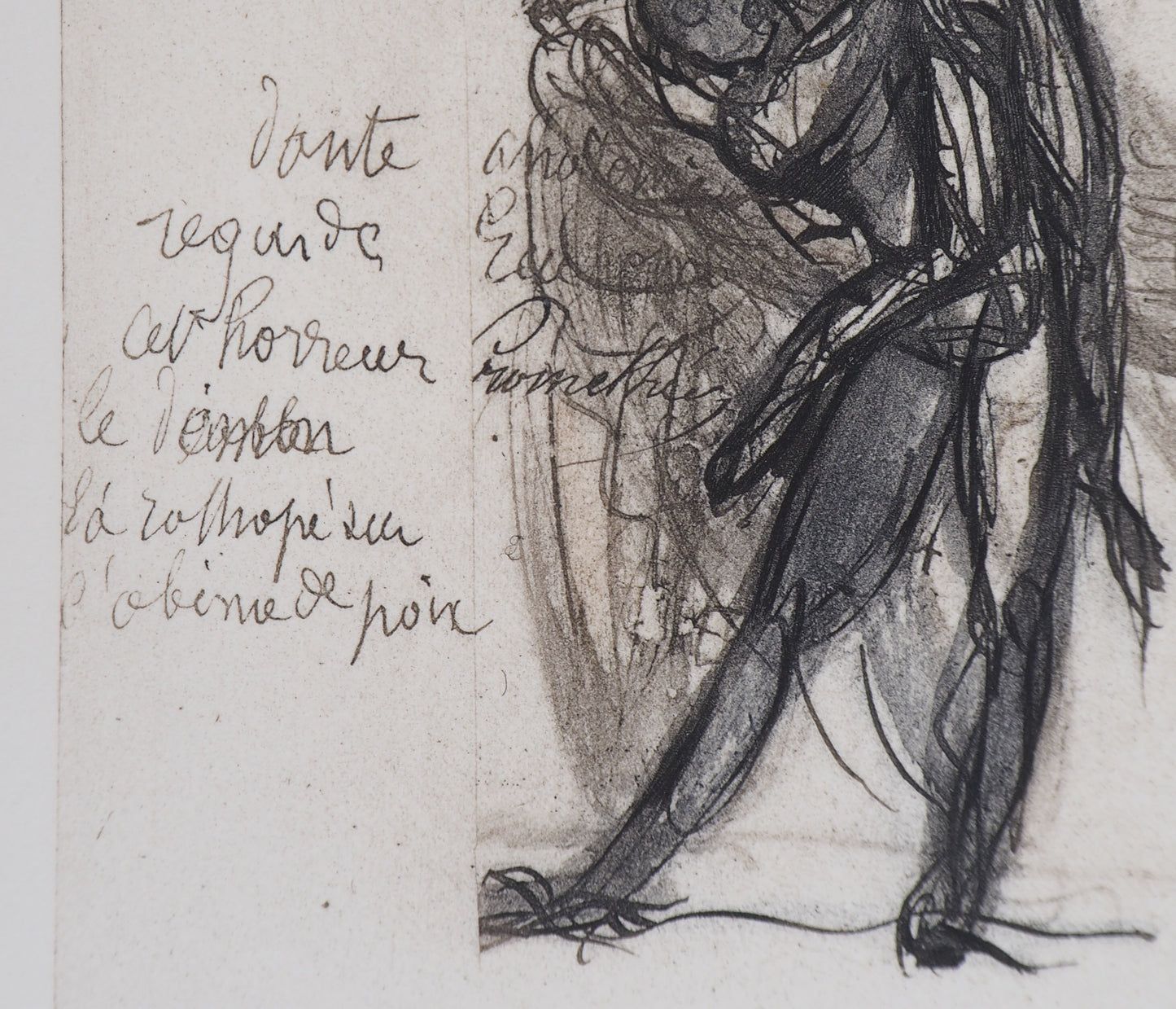 Auguste RODIN : Démon montrant une ombre tombée dans la poix - Gravure