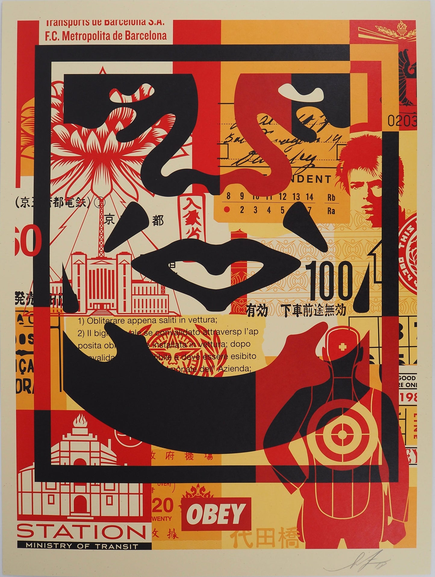 Shepard FAIREY (OBEY) : Face collage III - Lithographie originale signée