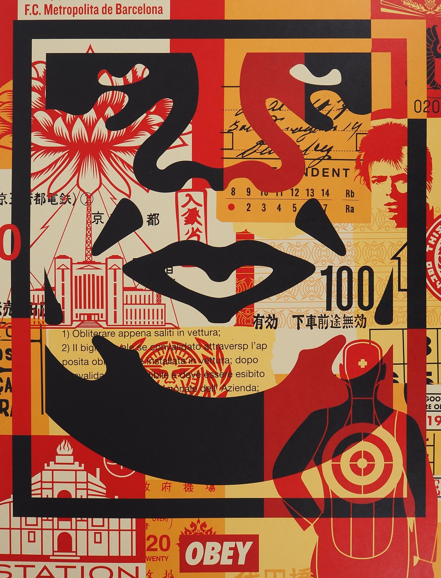 Shepard FAIREY (OBEY) : Face collage III - Lithographie originale signée