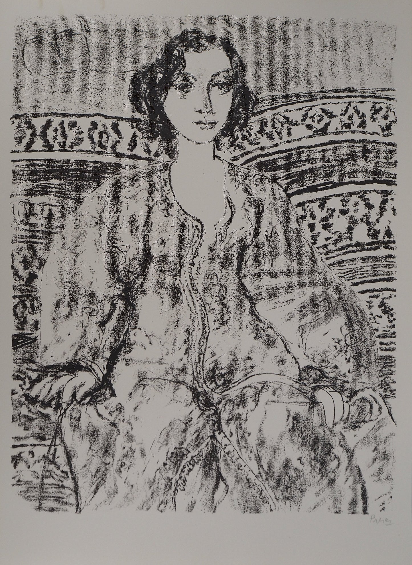 Leopoldo PRESAS : Jeune femme sur le sofa - Lithographie originale signée
