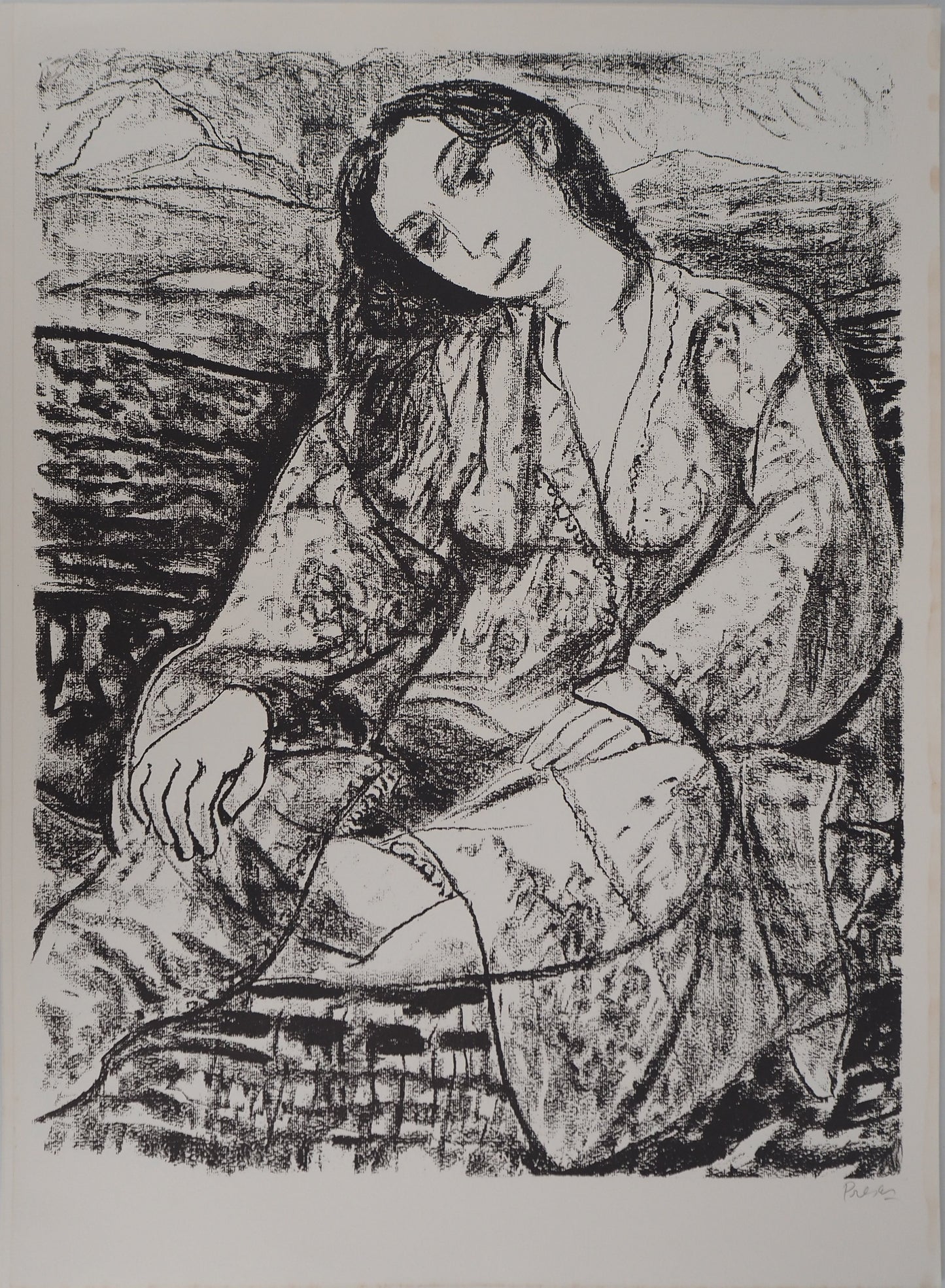 Leopoldo PRESAS : Jeune femme romantique - Lithographie originale signée