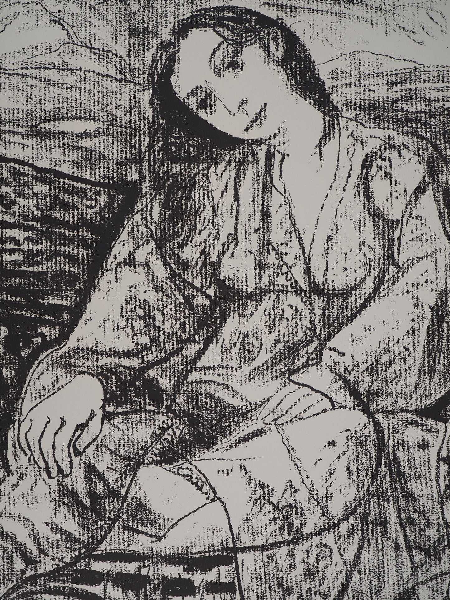 Leopoldo PRESAS : Jeune femme romantique - Lithographie originale signée