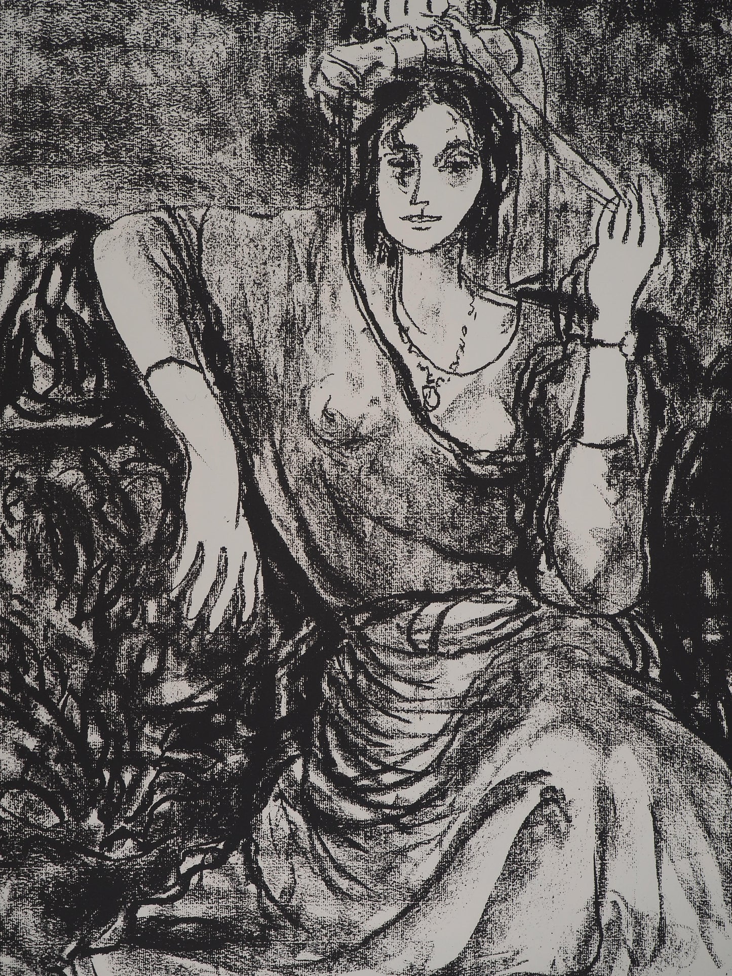 Leopoldo PRESAS : Jeune femme au chapeau - Lithographie originale signée