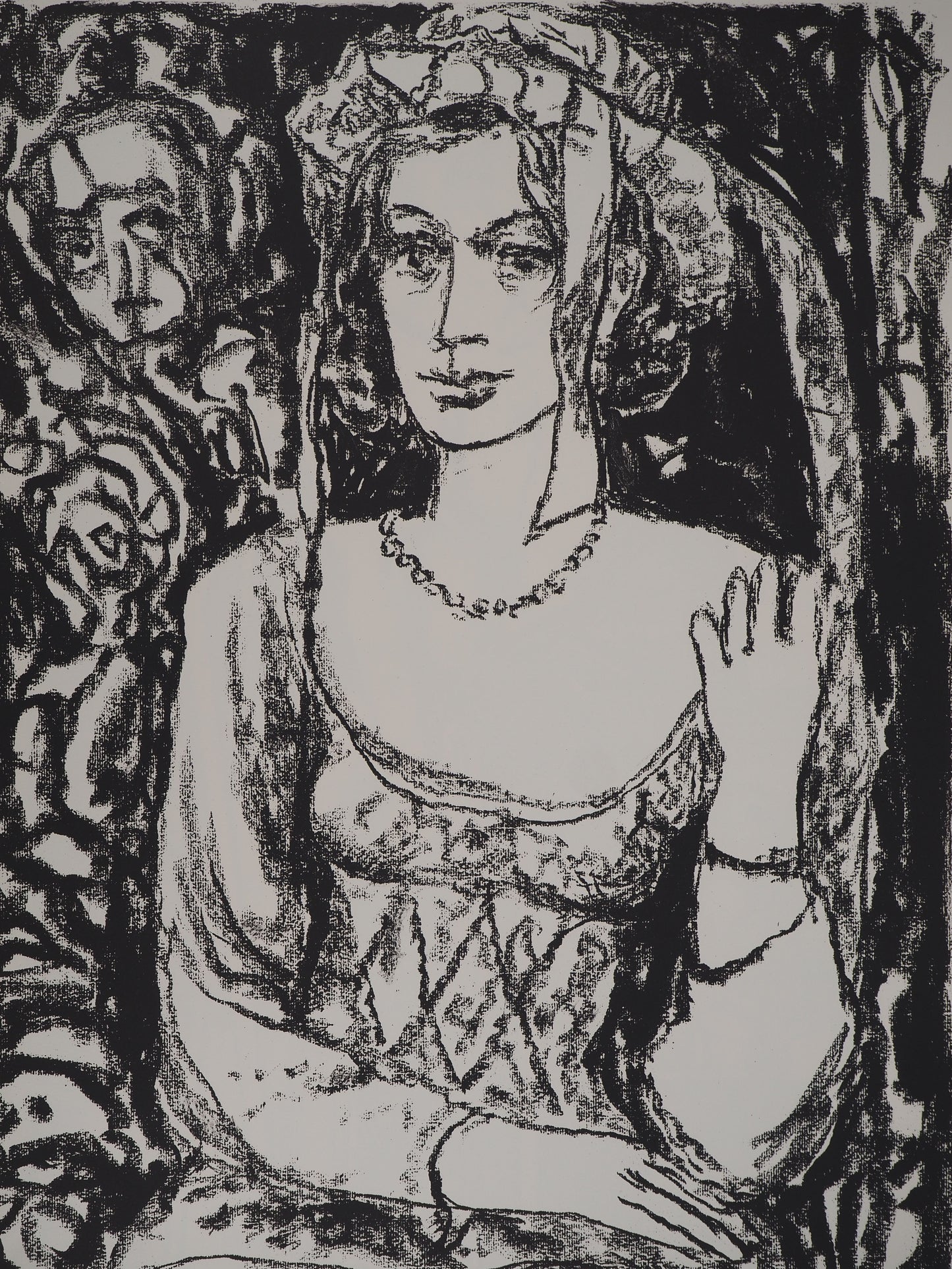 Leopoldo PRESAS : Jeune femme au collier de perles - Lithographie originale signée