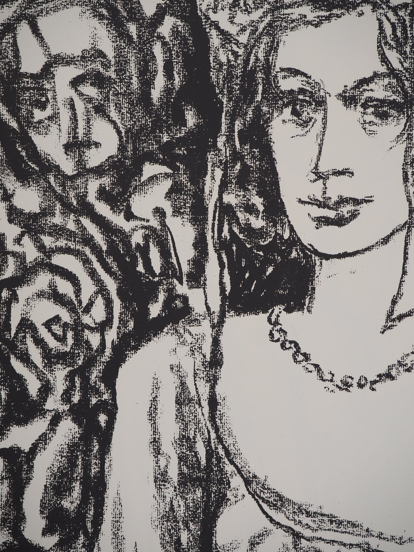 Leopoldo PRESAS : Jeune femme au collier de perles - Lithographie originale signée