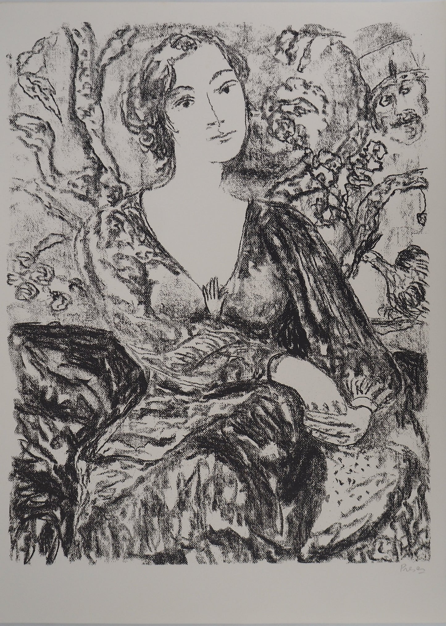 Leopoldo PRESAS : Jeune femme pensive - Lithographie originale signée