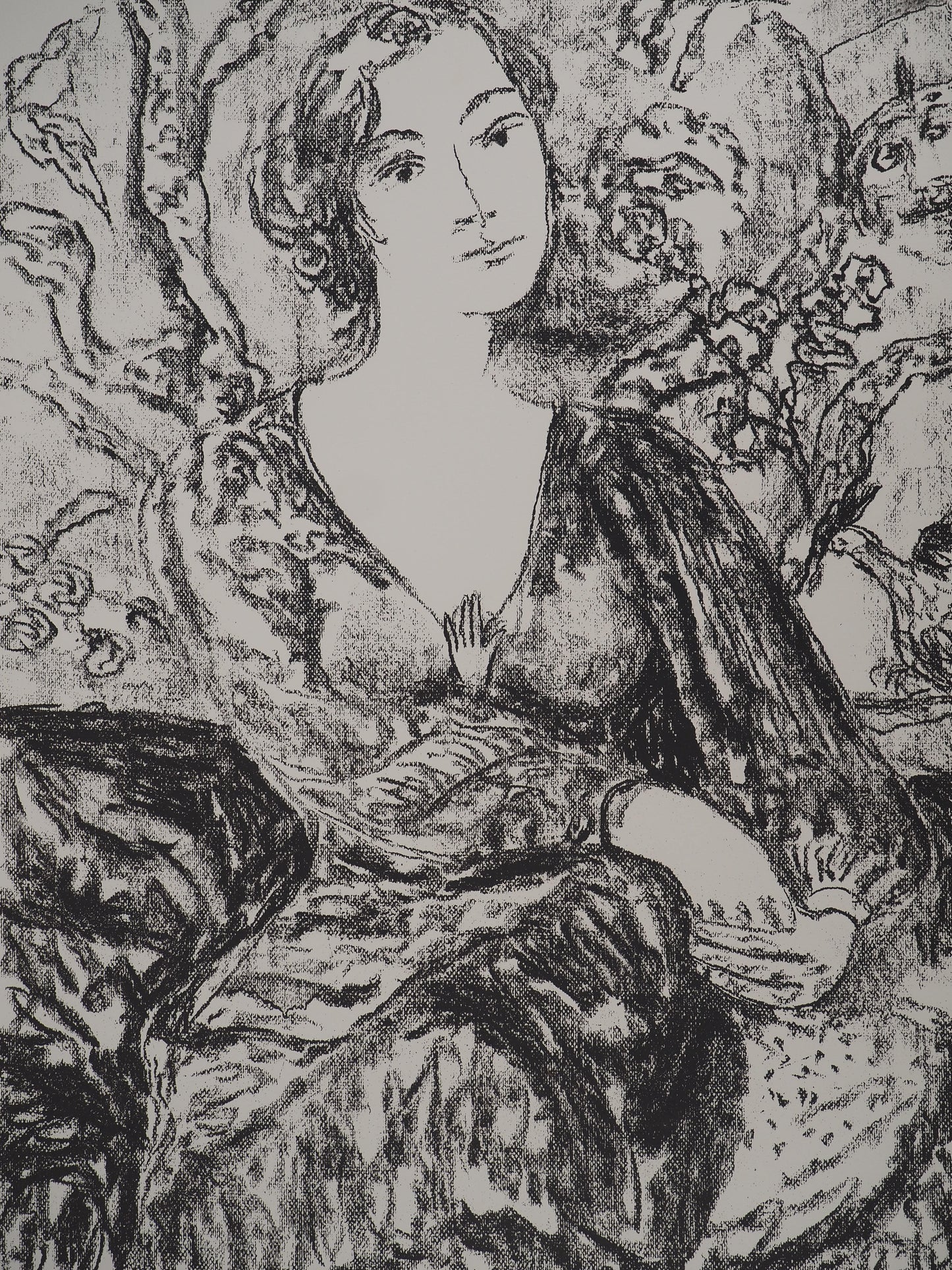 Leopoldo PRESAS : Jeune femme pensive - Lithographie originale signée