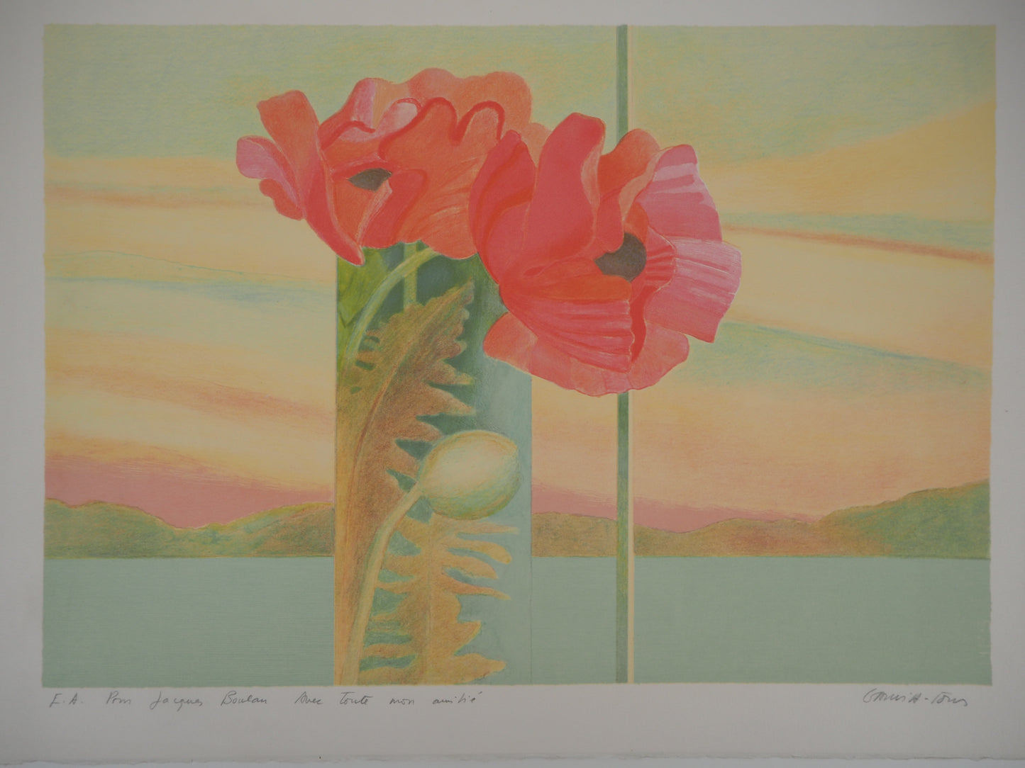Pierre GARCIA FONS : Nature morte vue sur le lac - Lithographie originale signée et dédicacée