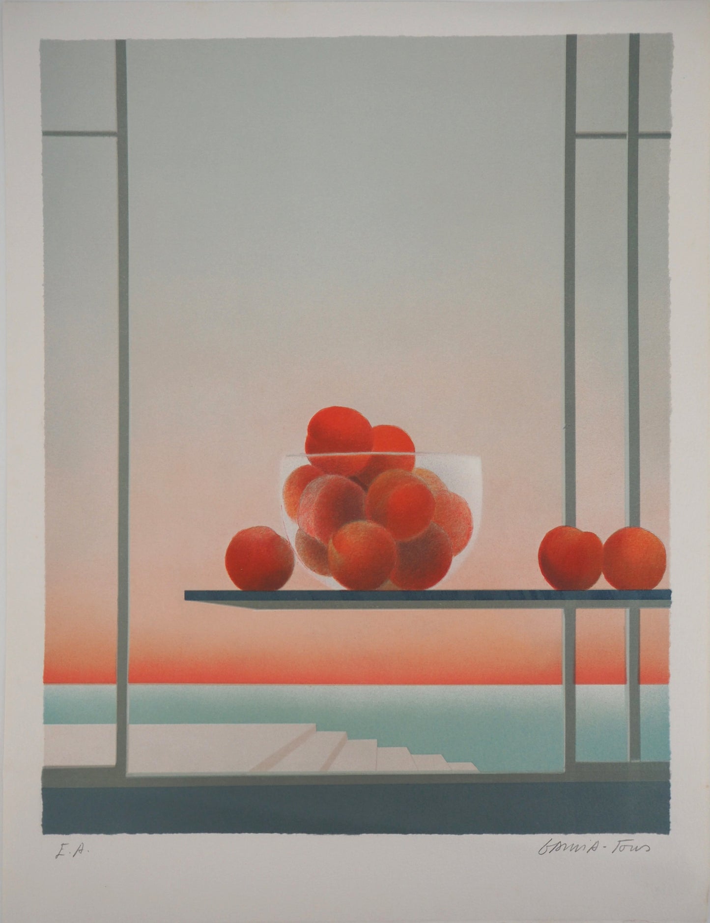 Pierre GARCIA FONS : Bol de pêches - Lithographie originale signée