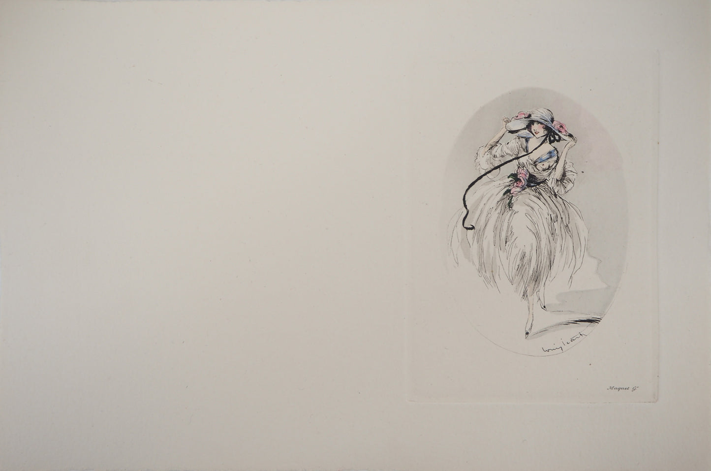 Louis ICART : Jeune femme au chapeau - Gravure originale signée