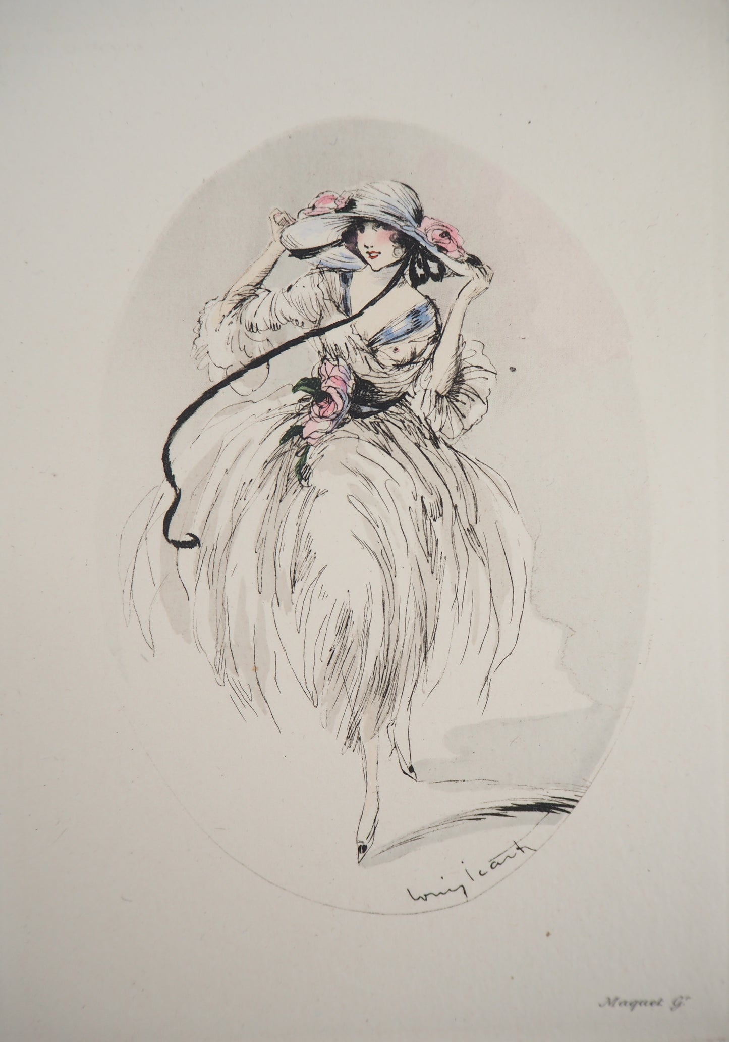 Louis ICART : Jeune femme au chapeau - Gravure originale signée