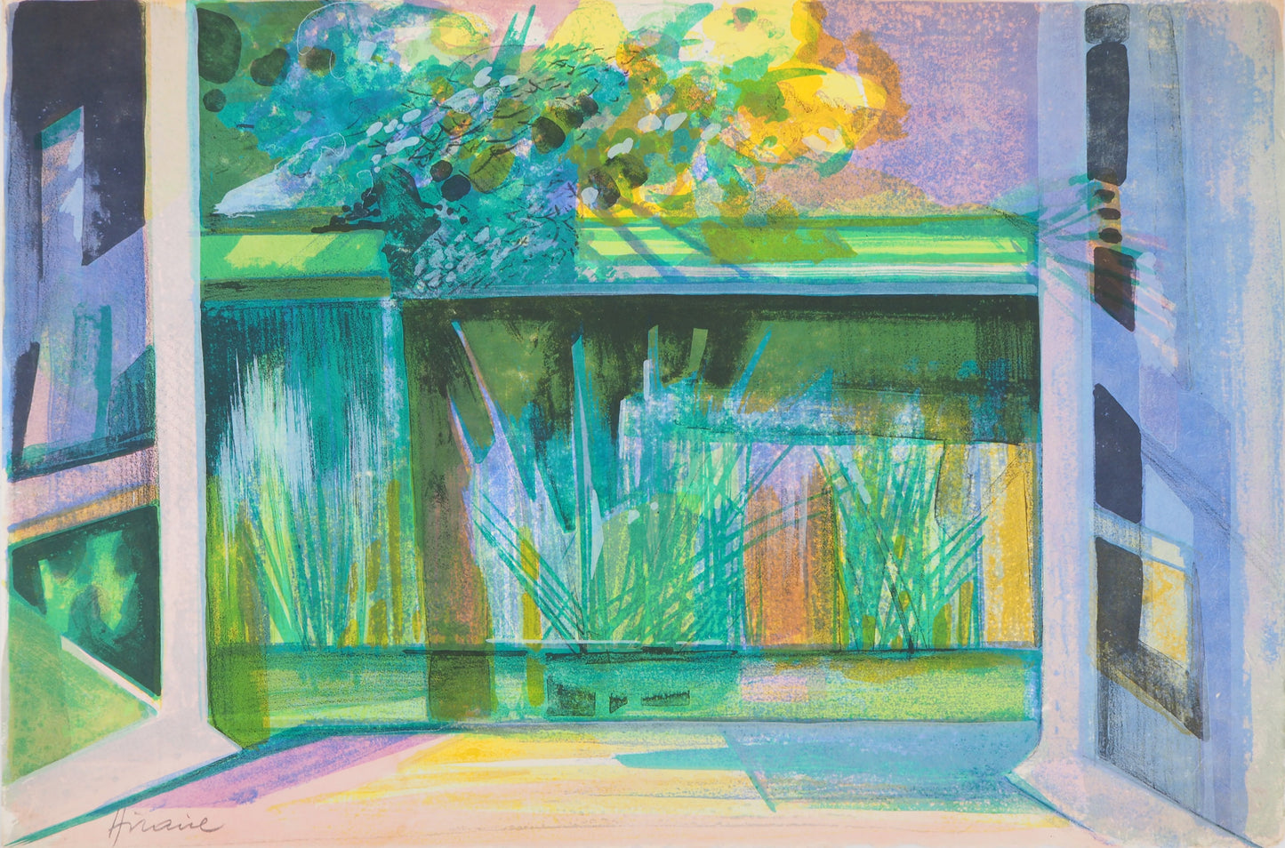 Camille HILAIRE : Terrasse avec vue sur la Zorn - Lithographie originale signée