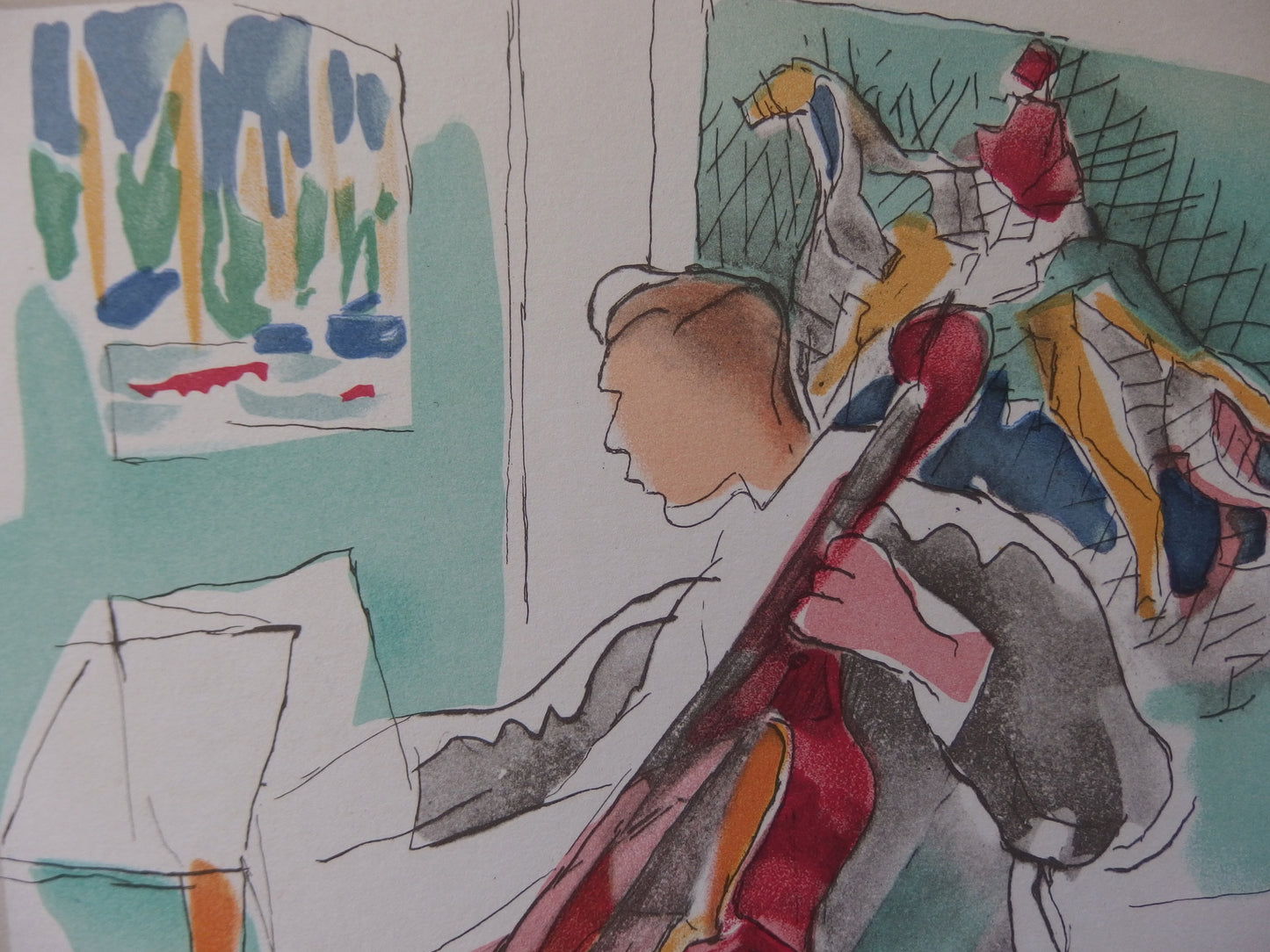 Jacques VILLON : Le violoncelliste - Lithographie signée