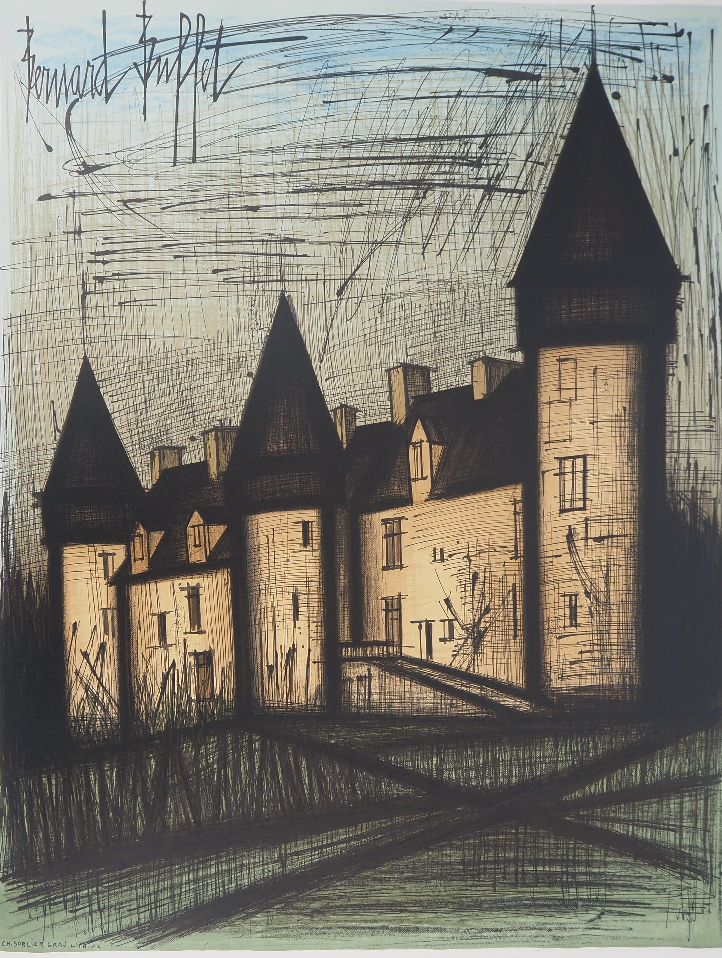 Bernard BUFFET : Château de Culan - Lithographie originale signée