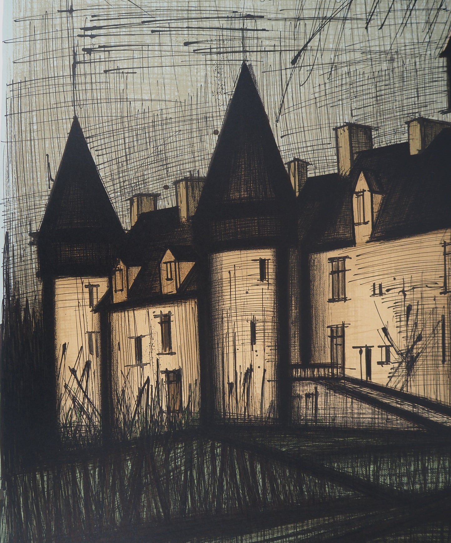 Bernard BUFFET : Château de Culan - Lithographie originale signée