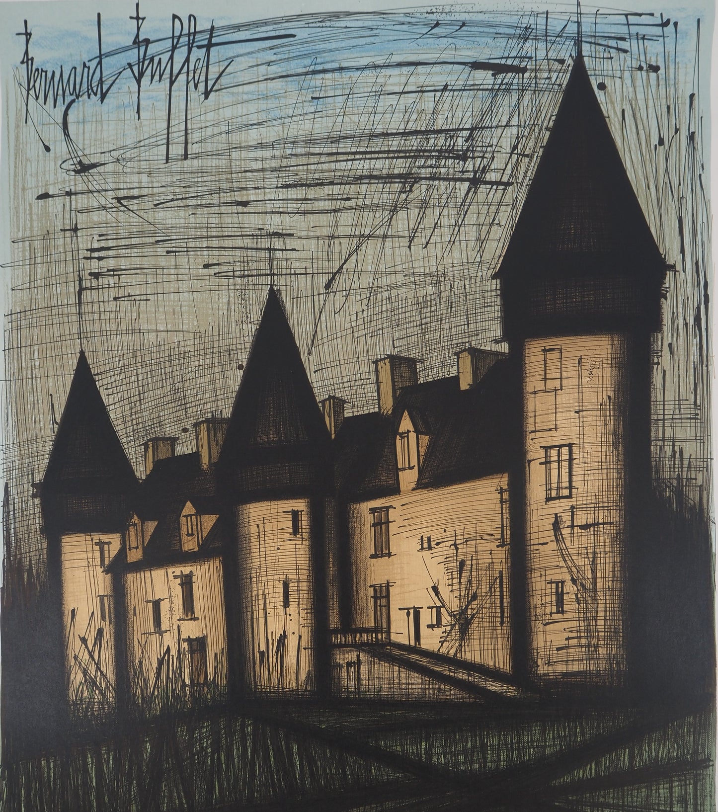 Bernard BUFFET : Château de Culan - Lithographie originale signée
