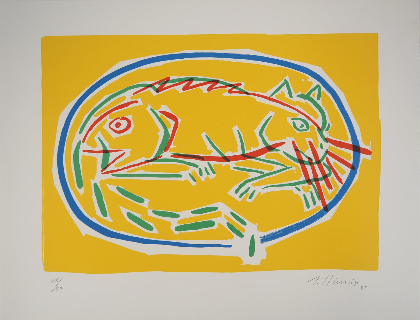 Robert LLIMOS : Poisson et chat - Lithographie originale signée