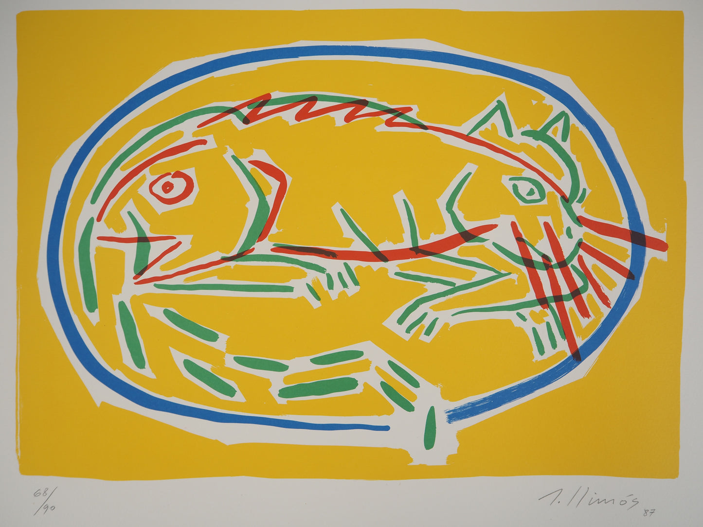 Robert LLIMOS : Poisson et chat - Lithographie originale signée