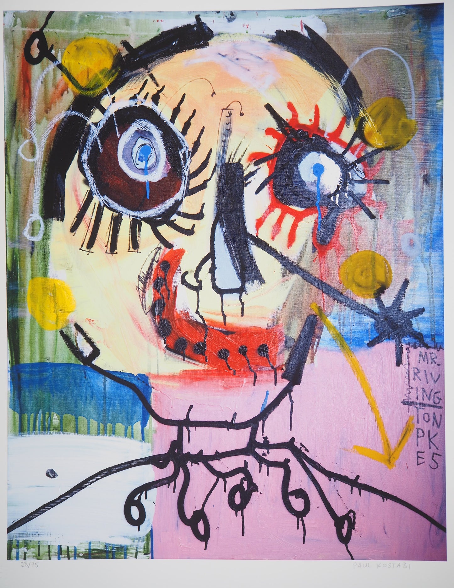 Paul KOSTABI : Jeune fille au collier - Giclée originale signée