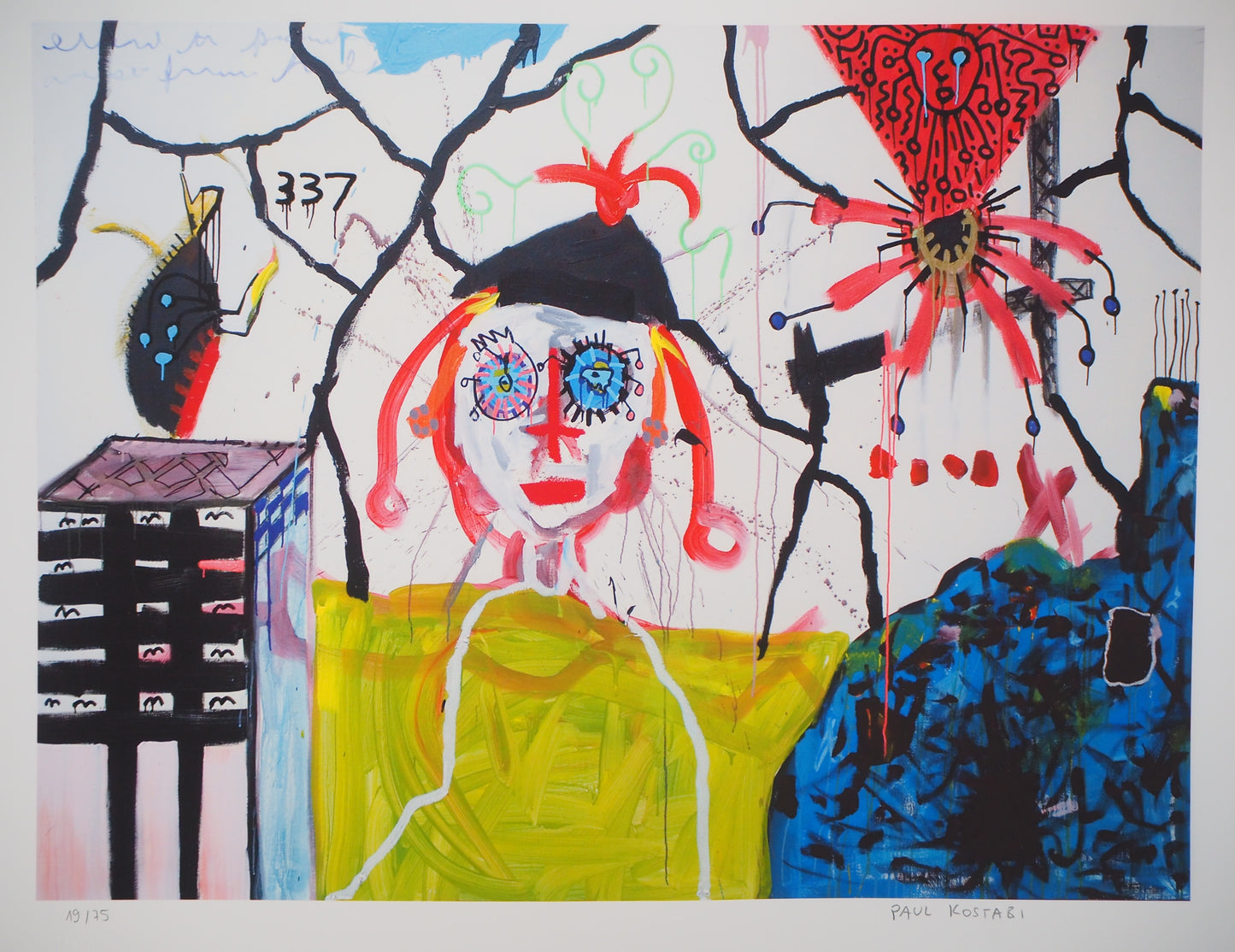 Paul KOSTABI : Femme aux cheveux roses - Giclée originale signée