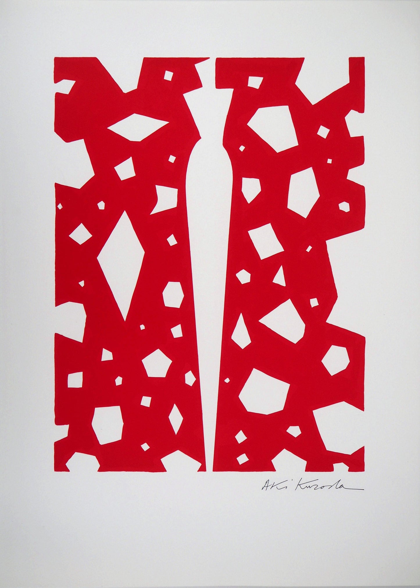 Aki KURODA : Femme mystérieuse sur fond rouge - Lithographie signée