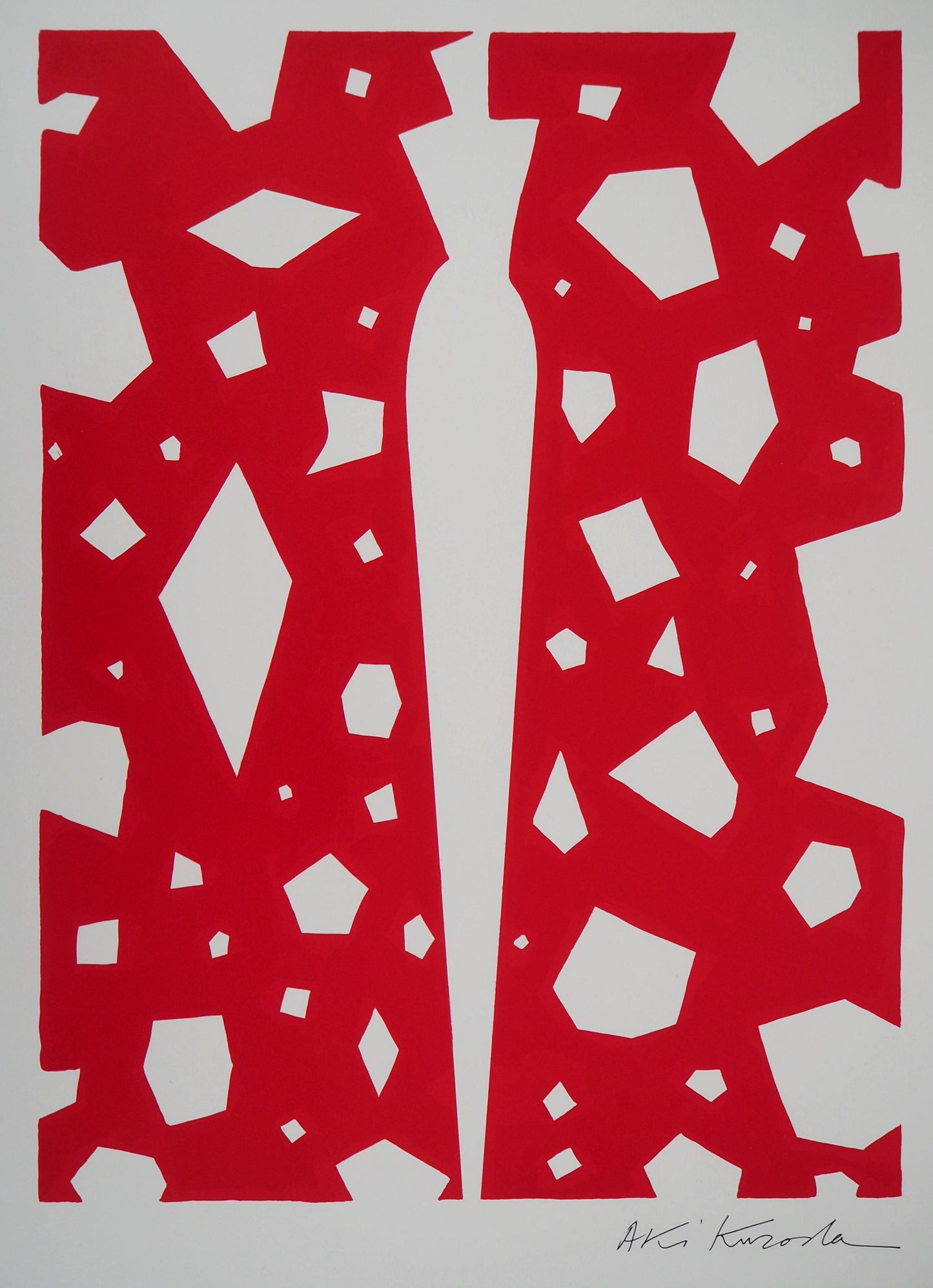 Aki KURODA : Femme mystérieuse sur fond rouge - Lithographie signée