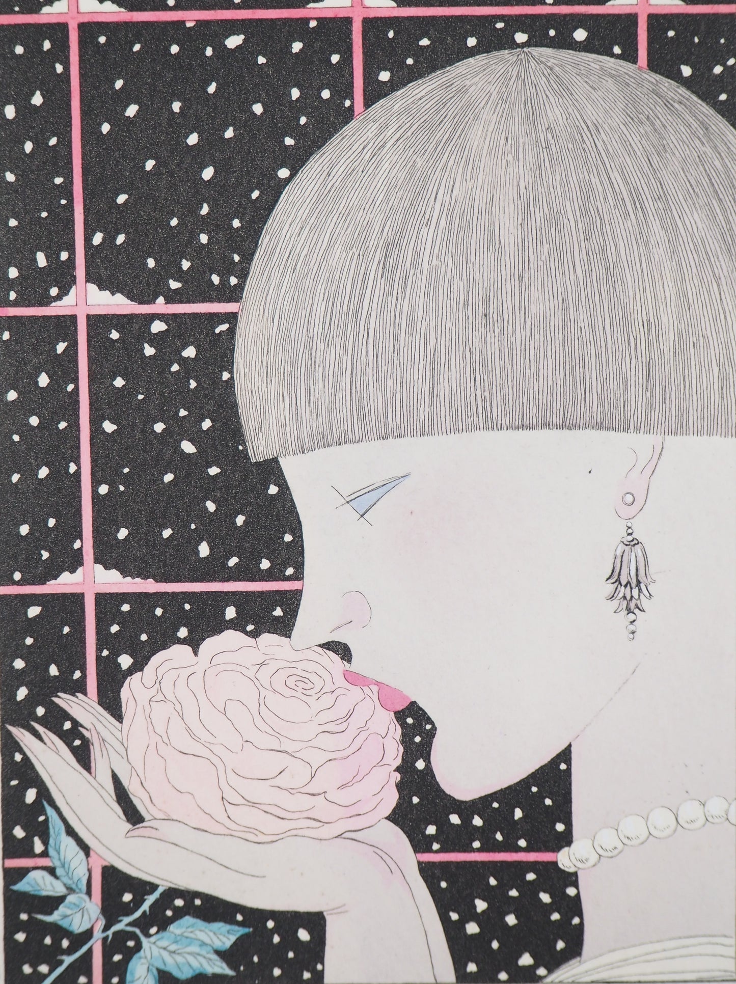 Georges LEPAPE : Jeune femme à la rose - Gravure originale signée
