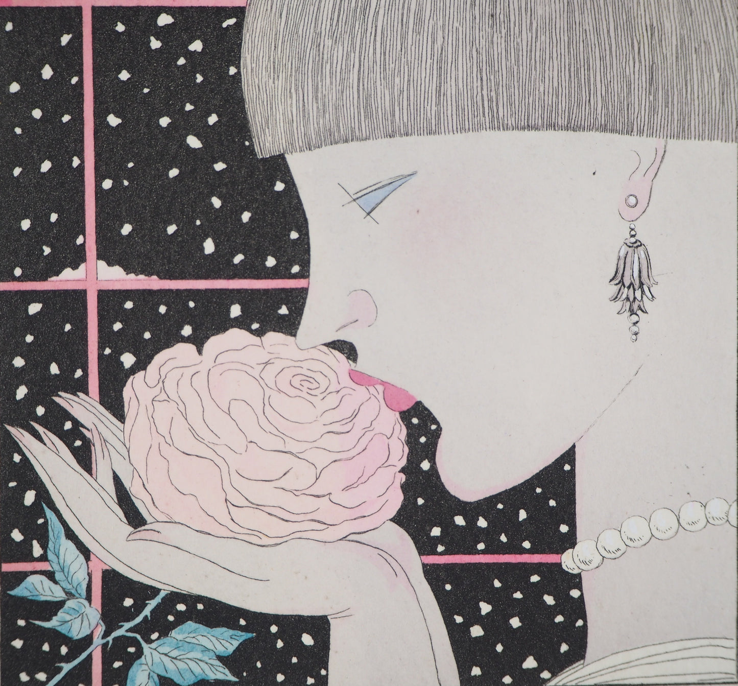 Georges LEPAPE : Jeune femme à la rose - Gravure originale signée
