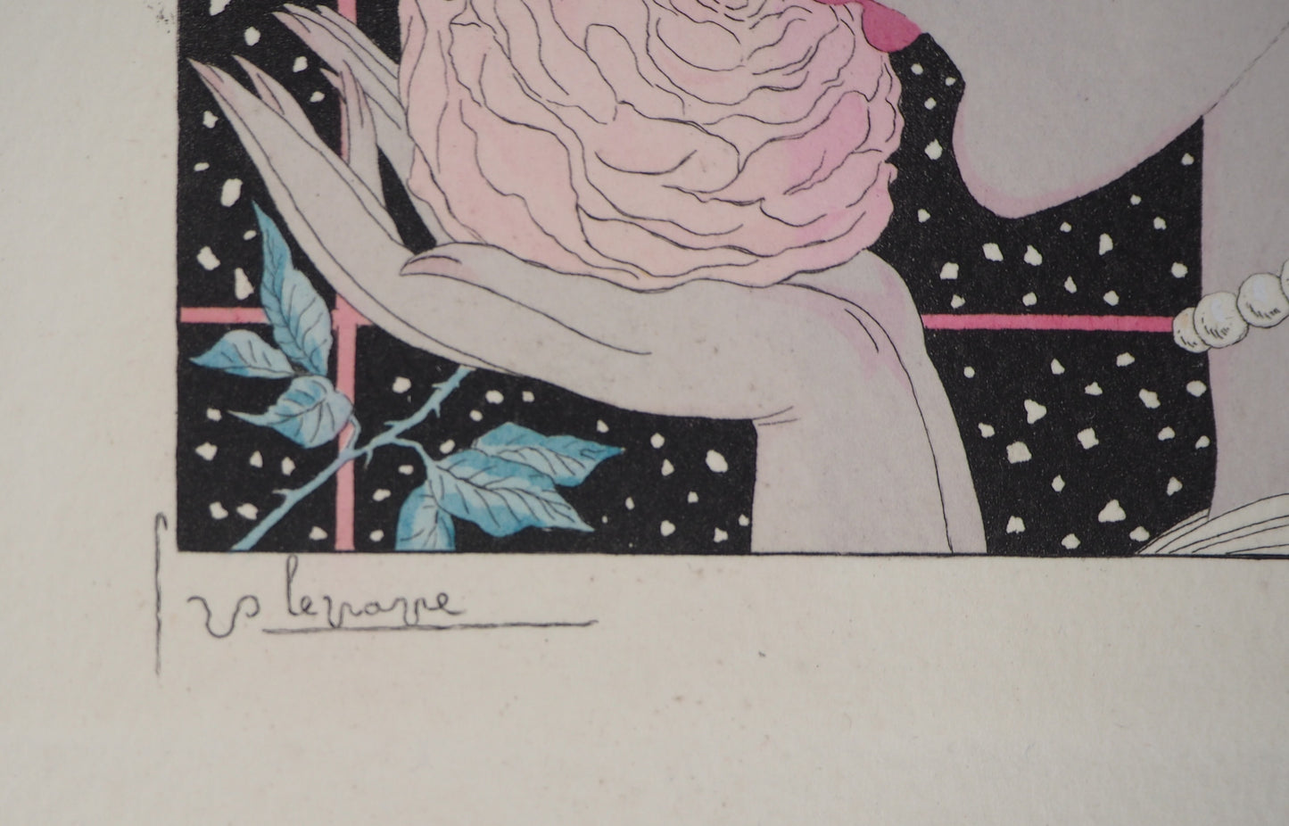 Georges LEPAPE : Jeune femme à la rose - Gravure originale signée