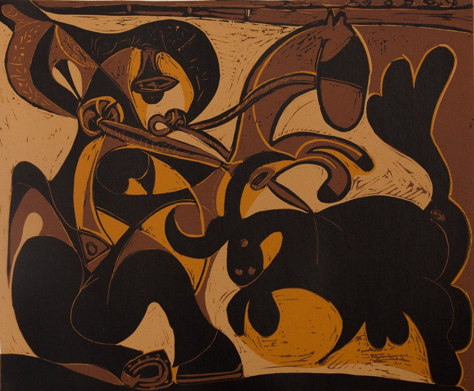 Pablo PICASSO : Picador attaquant le Taureau - Linogravure