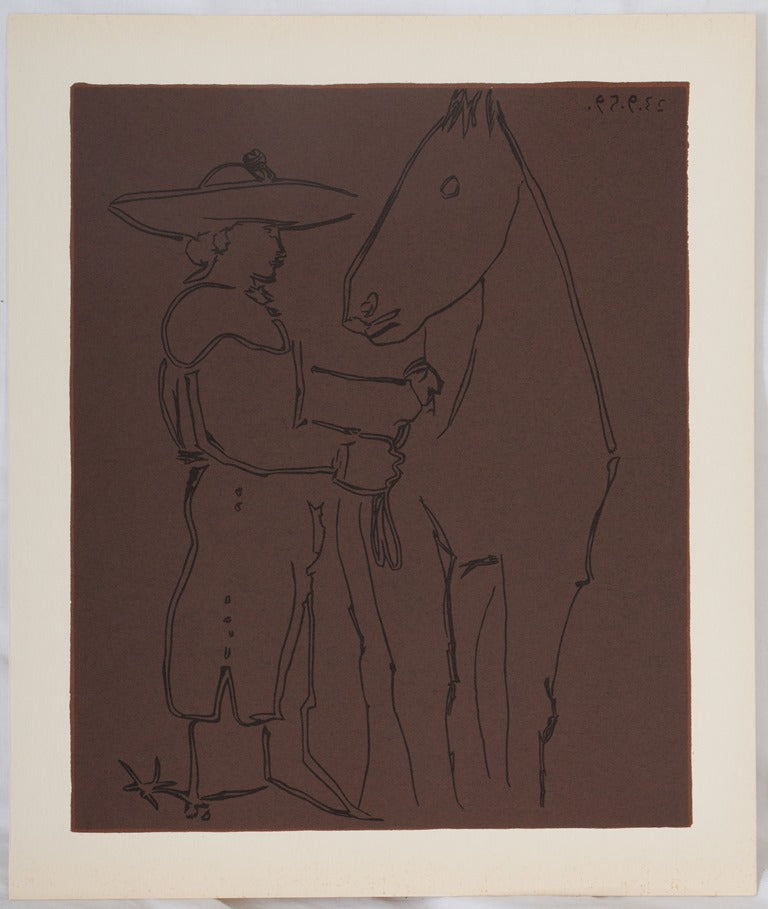Pablo PICASSO : Picador et cheval - Linogravure
