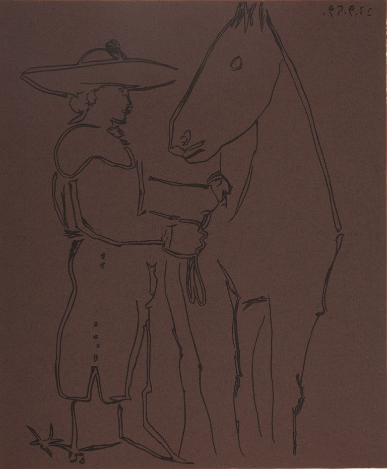 Pablo PICASSO : Picador et cheval - Linogravure