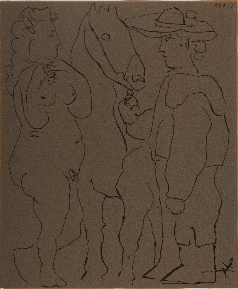 Pablo PICASSO : Couple amoureux et cheval - Linogravure