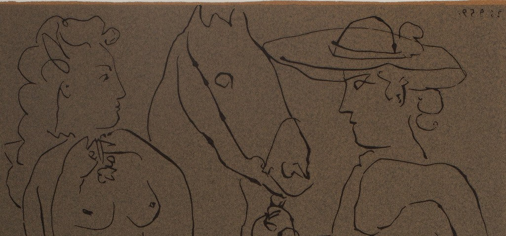 Pablo PICASSO : Couple amoureux et cheval - Linogravure
