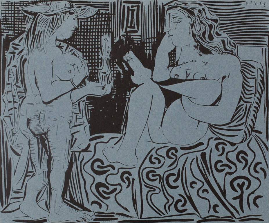 Pablo PICASSO : Deux femmes au flacon de parfum - Linogravure