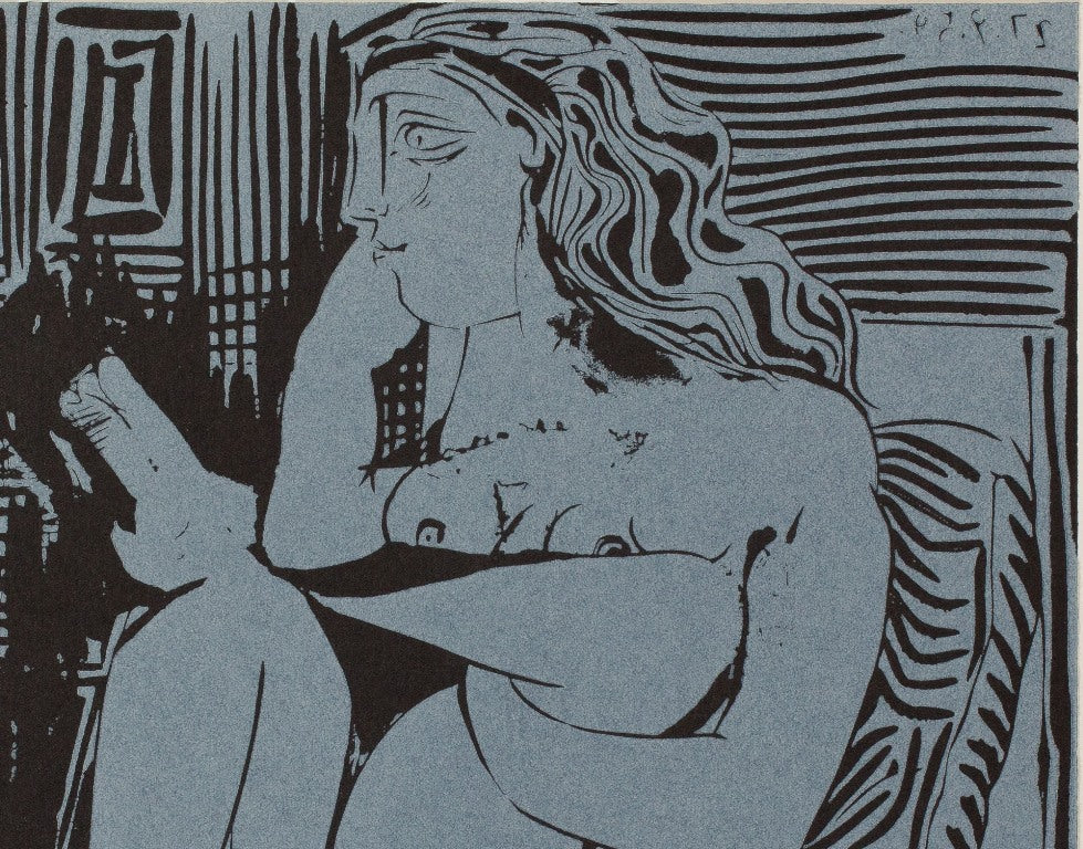 Pablo PICASSO : Deux femmes au flacon de parfum - Linogravure