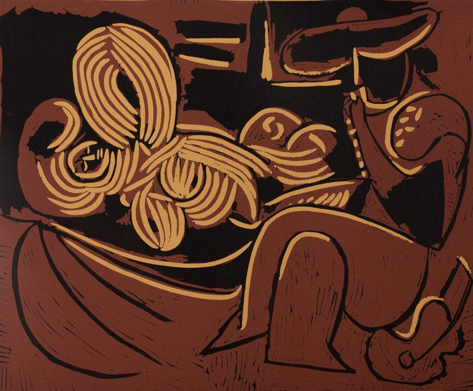 Pablo PICASSO : Femme écoutant le musicien - Linogravure