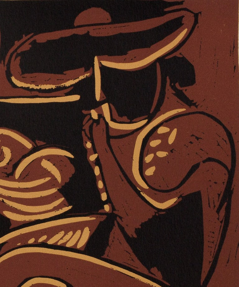 Pablo PICASSO : Femme écoutant le musicien - Linogravure