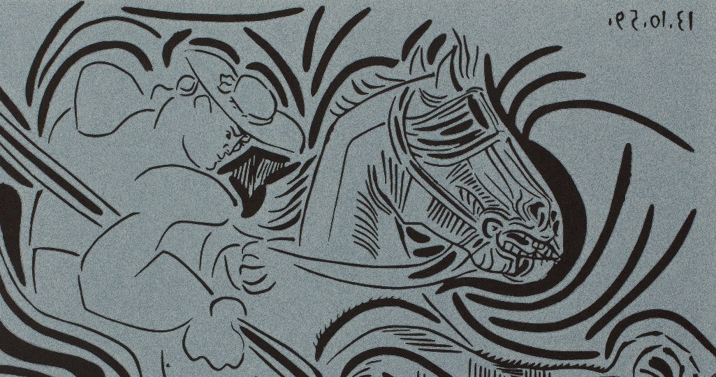 Pablo PICASSO : Pique, face au taureau - Linogravure