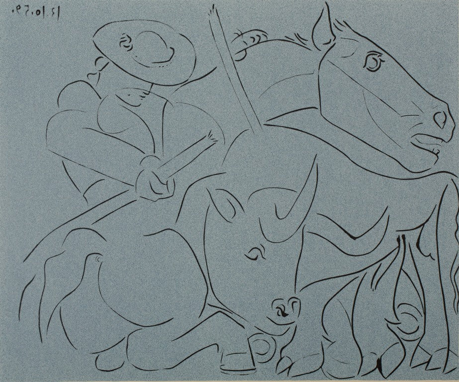 Pablo PICASSO : Taureau désarmant un picador - Linogravure