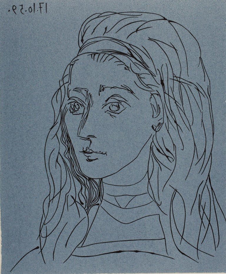 Pablo PICASSO : Portrait de Jacqueline - Linogravure