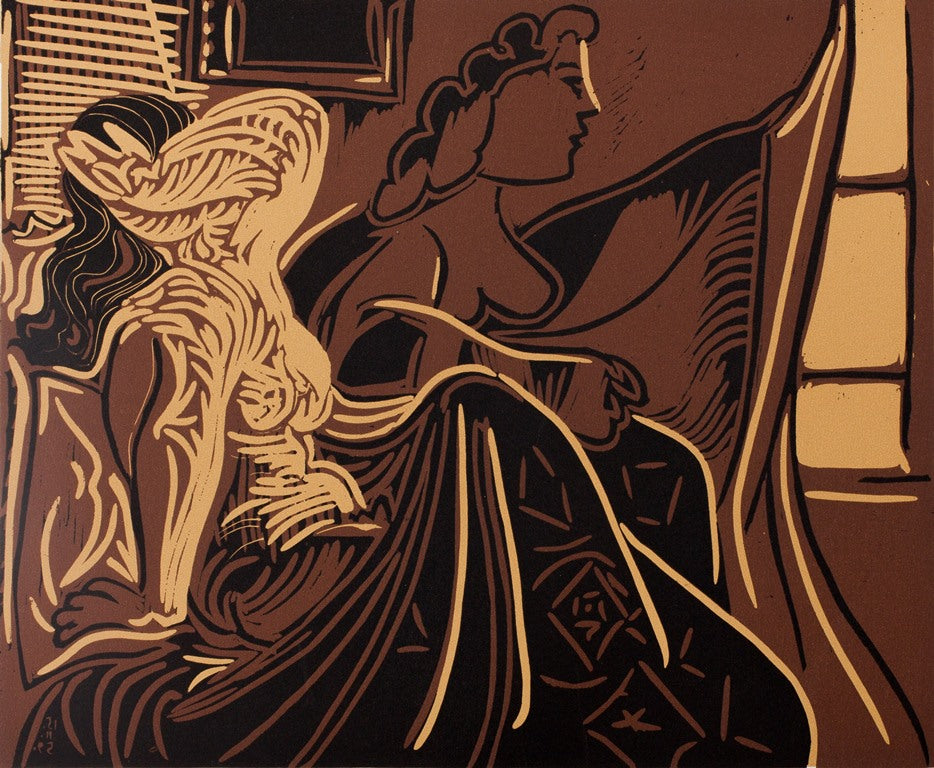 Pablo PICASSO : Deux femmes à la fenêtre - Linogravure