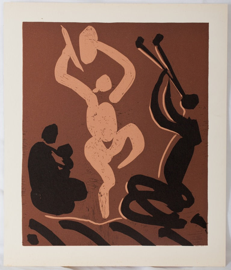 Pablo PICASSO : Danseurs et musiciens - Linogravure