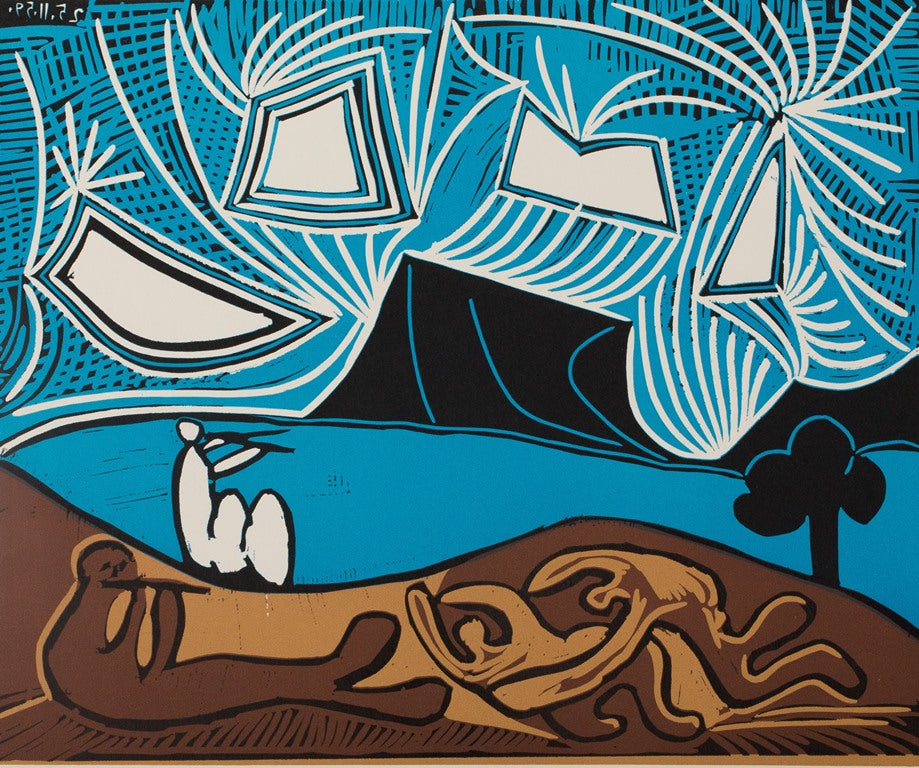 Pablo PICASSO : Bacchanale au ciel étoilé - Linogravure