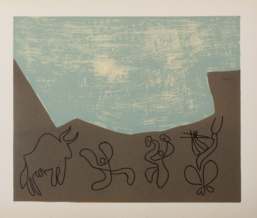 Pablo PICASSO : Bacchanale, Musiciens et Taureau - Linogravure