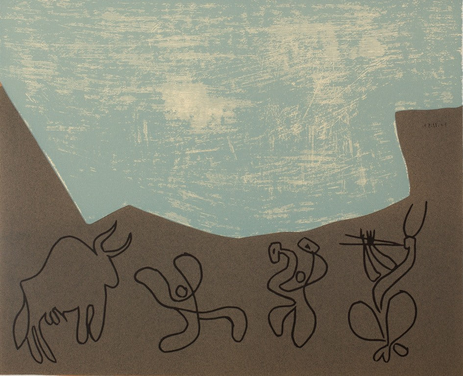 Pablo PICASSO : Bacchanale, Musiciens et Taureau - Linogravure